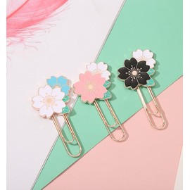 4pcs Cherry Blossom Paper Clips, Cute Colorful Paperclip Elegant Flower Design Bookmark (Multiple Colors, Pack of One)