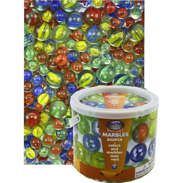 Deluxe 500 Pieces (7.5 Pounds) of Cat's Eyes Marbles & Shooters with Exclusive Matty's Toy Stop Storage Bucket