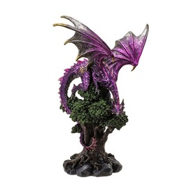 Pacific Giftware Purple Dragon Figurine Perched on Tree Fantasy Dragon Statue Figurine with Gold Accents Perfect Dragon Decor for Home 12 Inches Tall