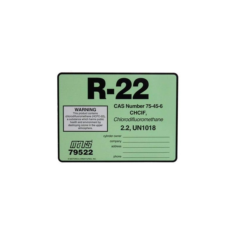 Pack of (10), R-22 / R22 / HCFC-22 Refrigerant Labels