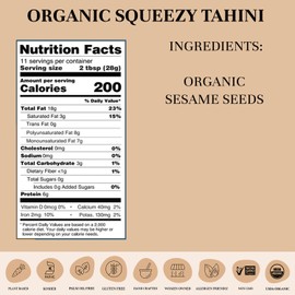 Seed + Mill - Organic Tahini Sauce - Vegan, Kosher, Non-GMO, Keto, Paleo, Whole30, Gluten Free - Silky Smooth Texture - Great in Hummus, Dips, Dressings, & on Falafel - 10.93oz Squeeze Bottle