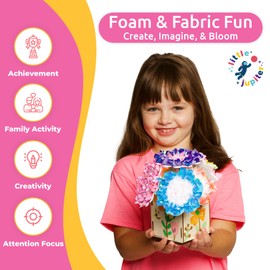 DIY Poke in Art Fabric Flower Craft - Makes 6 Flower Bouquet & Box with Paint, EVA Foam Craft Pieces, & More - Complete Kit for Kids 7-12 Years Old - Fabric Art for Kids - Poke Crafts for Girls