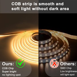 COB LED Strip 5 m, 24 V LED Strip 2700 K Warm White, 480 LEDs/m CRI90 + High Density Even Light, COB LED Strips for Home Kitchen, DIY Interior Lighting Projects (Power Supply Not Included)