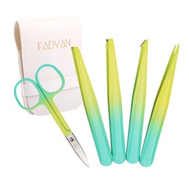 Eyebrow Tweezers Set, 5Pcs Tweezers for Women Facial Hair, Eyebrow Scissors for Ingrown Hair Removal, Professional Stainless Steel Precision Tweezers, Eyebrow Tweezers for Women &Men (Lemon)