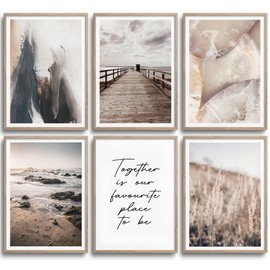 MONOKO® Pictures Living Room Beige | Wall Pictures Bedroom Modern | Picture Wall Nature Poster Set Sea 6 x A4 without Frame