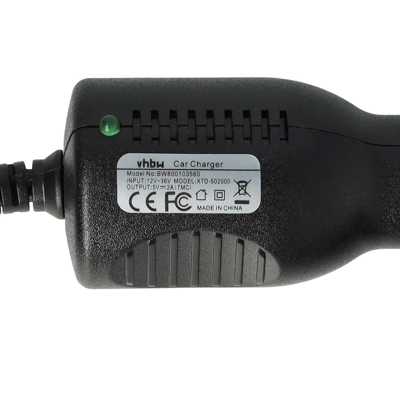 vhbw KFZ-LADEKABEL AUTOLADEKABEL für Navigationsgeräte mit Mini-USB-Anschluss mit Integriertem TMC-Empfänger