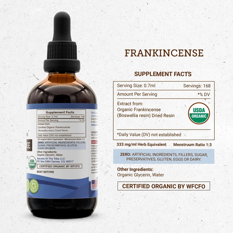 Secrets of the Tribe Frankincense Tincture USDA Organic Alcohol-Free Extract,