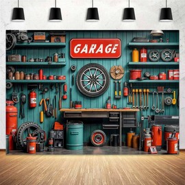 7 x 5 ft Garage Car Repair Backdrop Vintage Mechanic Tool Room Cabinet Background Automotive Parts Theme Kids Boys Birthday Party Decor Studio Photo Props