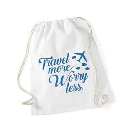 Hippowarehouse Travel more, worry less Drawstring Cotton School Gym Bag 37cm x 46cm, 12 litres