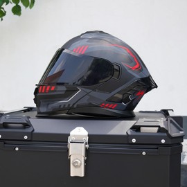 MXJ Gear Motorcycle Helmet,Motorcycle Dual Visor Flip up Modular Full Face Helmet JR-815,DOT Approved Motorbike Helmet with 2 Visors for Adults Men Women(XXL,Matte Red Evolve)