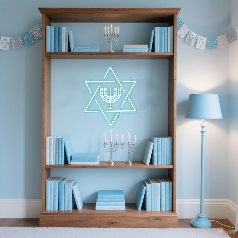Hanukkah Star of David & Menorah Neon Sign - Jewish
