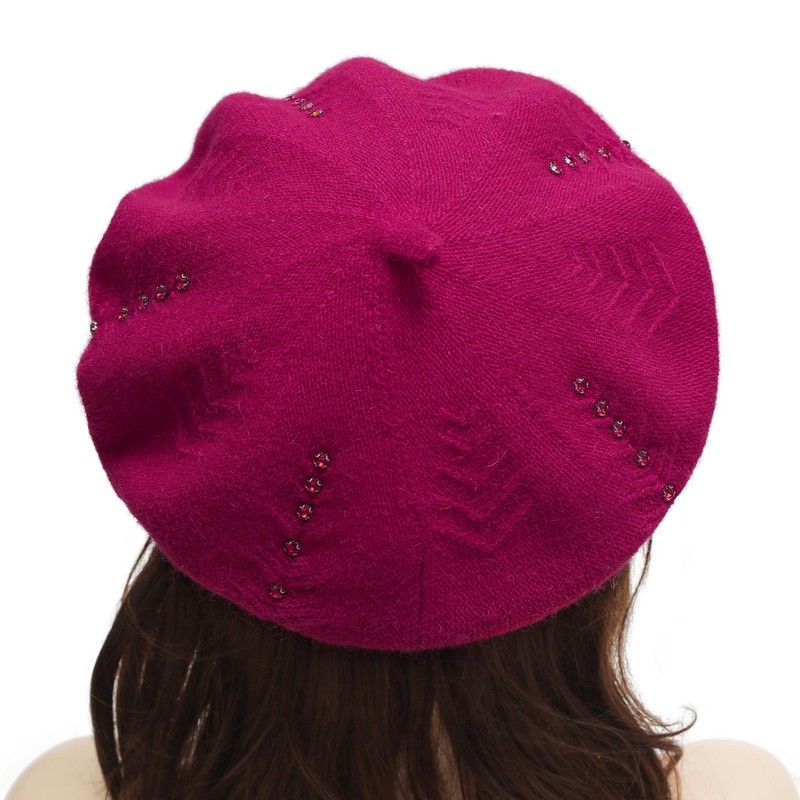 ZLYC Women's Beret Classic French Beret Plain Warm Beret, rhinestones