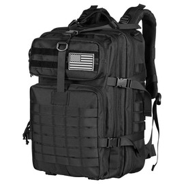 Military Tactical Backpack Large 3 Day Assault Pack Molle Bag Backpacks for Men Tactical Sports Bags With USA Flag Patch - Color: Black [With Y-shaped strap]