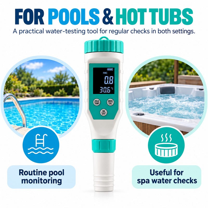 7-in-1 Digital Pool Water Tester – Professional pH, Chlorine, ORP,