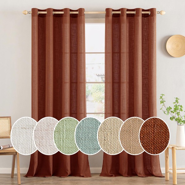 MIULEE Terracotta Linen Curtains 84 Inch Length 2 Panels Set