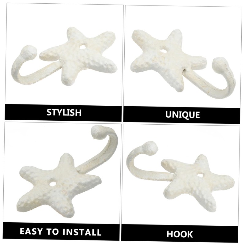 Holibanna Cast Wall Hooks 3pcs Iron Star Coat Hook Nautical