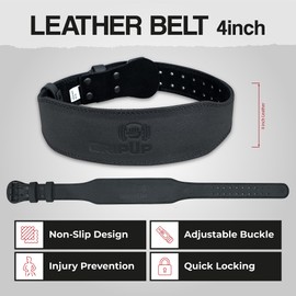 GripUp Weight Lifting Belt 4” 6” Leather Gym Belt Padded Lumbar Back Support for Powerlifting Deadlifts Squats Bodybuilding & Strength Training Fitness Adjustable Holes Men Women (Black 4'', XS)