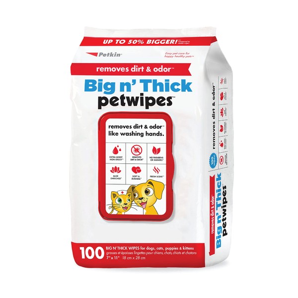 Petkin Pet Wipes for Dogs and Cats, 100 Large Wipes