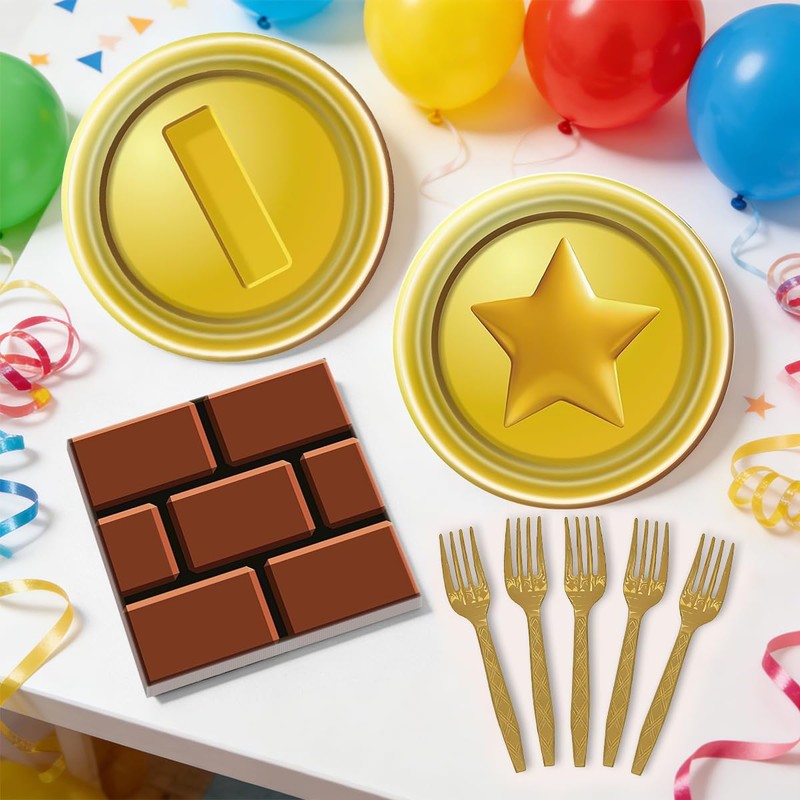 80Pcs Super Bros Birthday Tableware Kit for 20 Guests -