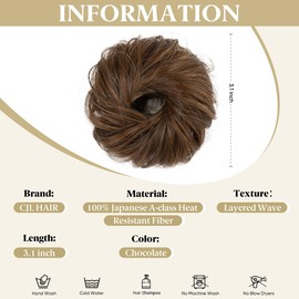 CJL HAIR 2PCs Small Cute Messy Bun Hair Piece for Thin Hair Women Girl Mini Synthetic Curly Bun Scrunchies Updo Hairpieces for Kids Chocolate