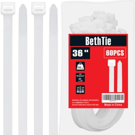 BethTie 36 Inch White Large Zip Ties Heavy Duty 60 Pack, 250 LBS Ultra Strong Plastic Wire Ties, Large Cable Ties Extra Long Tie Wraps For Indoor and Outdoor Use