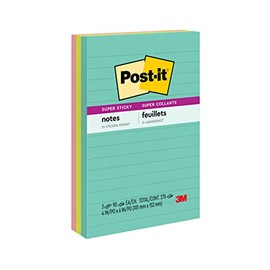 Post-it Super Sticky Notes, 4 in x 6 in, Marrakesh Collection, Lined, 3 Pads/Pack, 45 Sheets/Pad (4645-3SSAN)