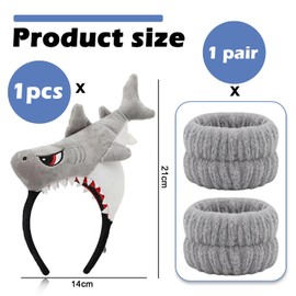 Plush Shark Headband and Wrist Wash Band Set, Spa Cosmetic Headwear, Face Care