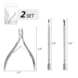 2 Set Cuticle Trimmer with Cuticle Pusher and Cutter, Stainless Steel Manicure Kit for Women Fingernails and Toenails
