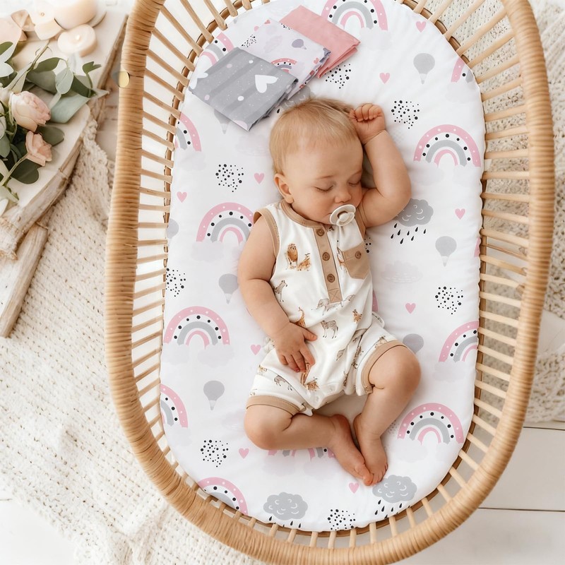 3 Pack Stretchy Bassinet Sheets - Universal Fit for Rectangle,