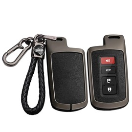SANRILY PU Leather 3/4 Button Key Fob Cover Fit for Toyota Highlander 2019 2018 Toyota Tacoma Corolla Sequoia Camry Tundra Avalon RAV4 4Runner Keyless with Keychain Black