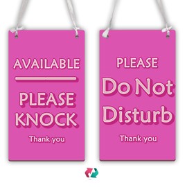 Do Not Disturb and Available Please Knock Door Sign - Wooden Reversible Double-Sided Hanging Plaque for Business, Office, Home, Therapists, Clinic, Dorm, School Class (Pink)