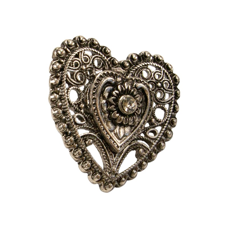 Alpenflüstern Lapel Pin Traditional Heart Antique Silver Colours API113, Metal