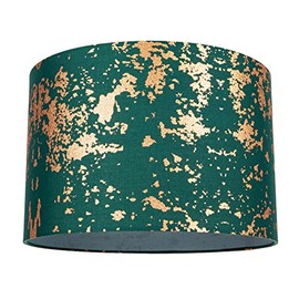 Modern and Unique Forest Green Cotton Fabric Lamp Shade with Copper Shimmer Foil Design for Table or Ceiling Usage | 30cm Diameter | 60w Maximum by Happy Homewares