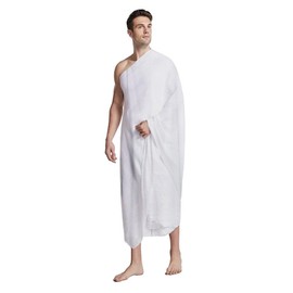 FakeFace 2 Piece Ihram Pilgrim Towel Pilgrim Scarf for Muslim Arab Men and Boys, Islamic Hajj Clothing for Mecca, Ramadan Prayer Costume, Shawl Jubba Thobe, Polyester without fringes