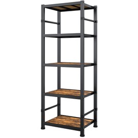 Sakugi Storage Shelves Organizer - 5 Tier Vintage Shelf Organizer with Leveling Feet, Free Standing Garage Shelving Unit with Metal Frame for Living Room, Bedroom, Home Office, 17.8"x10.6"x57.8"