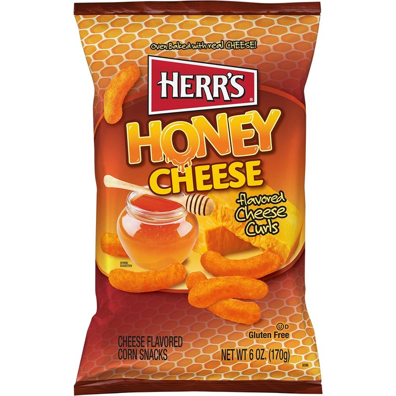 Herr’s Cheese Curls, Honey Cheese Flavored, Gluten Free Snacks, 6oz