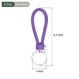 YOKIVE 2 Pcs Braided Leather Keychains with Stainless Steel Key Ring Sleeve, Home PU Keys Ring Woven Decorating Lanyard Straps for Bags Wallets (Purple)
