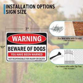 Faittoo Beware of Dog Sign Outdoor, You Have Been Warned Not Responsible for Injury or Death, 4 Pack 10"x7" Rust Free Reflective Aluminum, Fade Resistant, UV Protected, Weatherproof