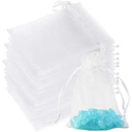 100 Bolsas de Organza Transparente, 7 x 9 cm, Con Cordón para Boda, Joyería, Fiestas, Festivales, Jabones de Baño (Blanco)
