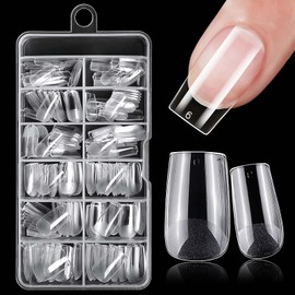 LuckForever 240pc Short Square Fake Nails Tips Clear Press on Nails Short Square Nail Tip Full Cover Soft Gel Nail Tips False Nail 12 Sizes Artificial Fingernails for Gel/Acrylic Nail Extension