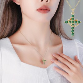 ZEATHAN Cross Necklace for Women Birthstone Necklace for Women Simple Dainty Gold Cross Pendant Necklace with Crown Cute Cross Charm Cubic Zirconia Necklace Religious Christian Gifts for Women