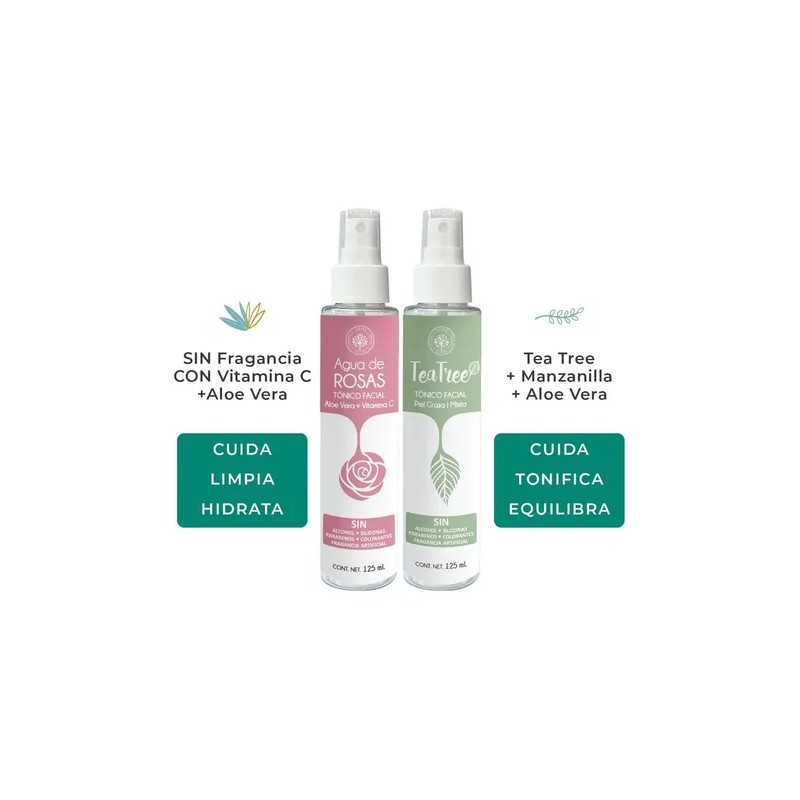 Kit Cuidado Limpieza Facial: Agua De Rosas + Tónico Tea