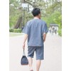 Men’s Jinbei Shirt and Shorts Set, Summer, Henley Neckline, Cotton-Linen,