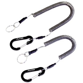 Pack of 2 FINN Outdoors spiral cable, spiral key chain, safety strap, lanyard with carabiner: household, boat, fishing, outdoor (black)