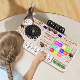 CalfQueen Kids DJ Mixer Table Set for Beginners, DJ Table for Toddlers with Turntable, Interactive Baby DJ Controller & Musical Toy with Mic, Party Birthday Gift for Boys Girls Ages 3–8 4 5 6 7