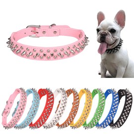 Collar de perro con pinchos de piel sintética suave con remaches de hongos para cachorros, collares ajustables para gatos, color rosa, talla XXL
