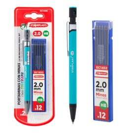 Starplast Mechanical Pencil + Graphite Tapered 2mm Lead with Metal Non-Slip Clip - Blue