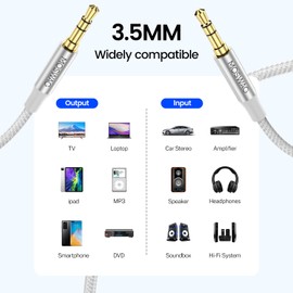 MOSWAG 1.64FT/0.5M 3.5mm Audio Aux Jack Cable to 3.5mm Aux Cable Male to Male Aux Cord Nylon Braided Stereo Jack Cord for Phones,Headphones,Speakers,Tablets,PCs,Music Players and More