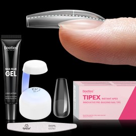 beetles Gel Polish Beetles Tipex Gel Nail Kit: Medium Coffin Nail Tips C Curved Fake Tips, Pre Building Fake Nails with Uv Nail Glue，LED Nail Lamp, Nail File Available for Home DIY or Salon Use 224PCS 16Sizes