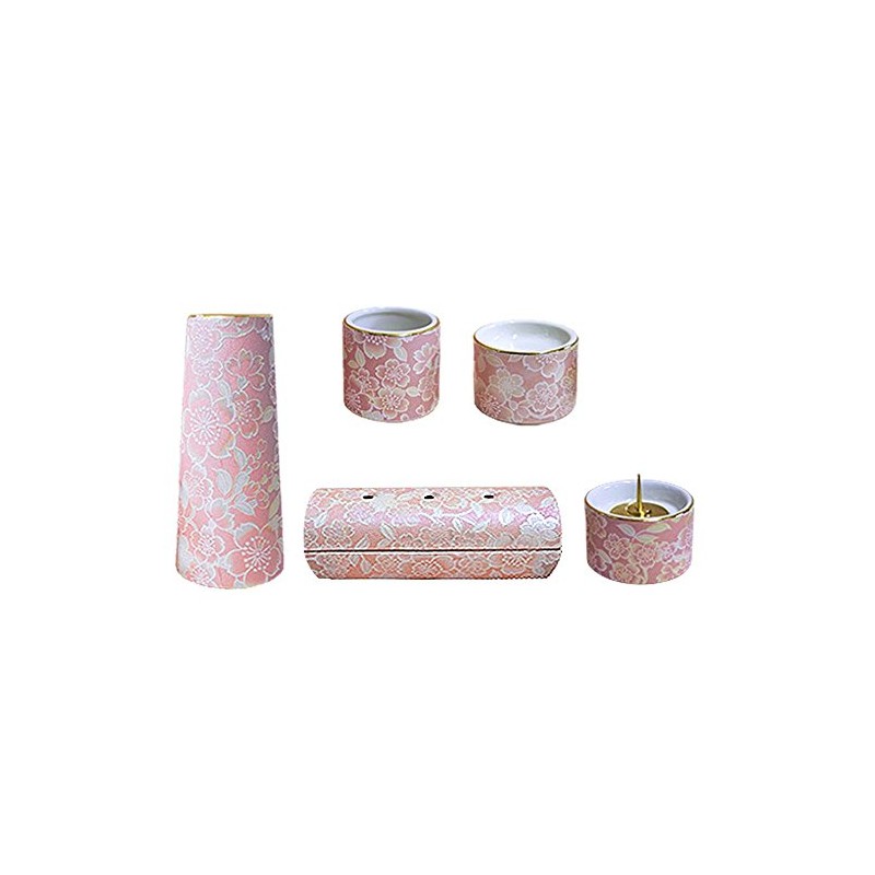 Ceramic Modern Buddhist Utensil 5-Piece Set "Yui Flower" (Horizontal Tube
